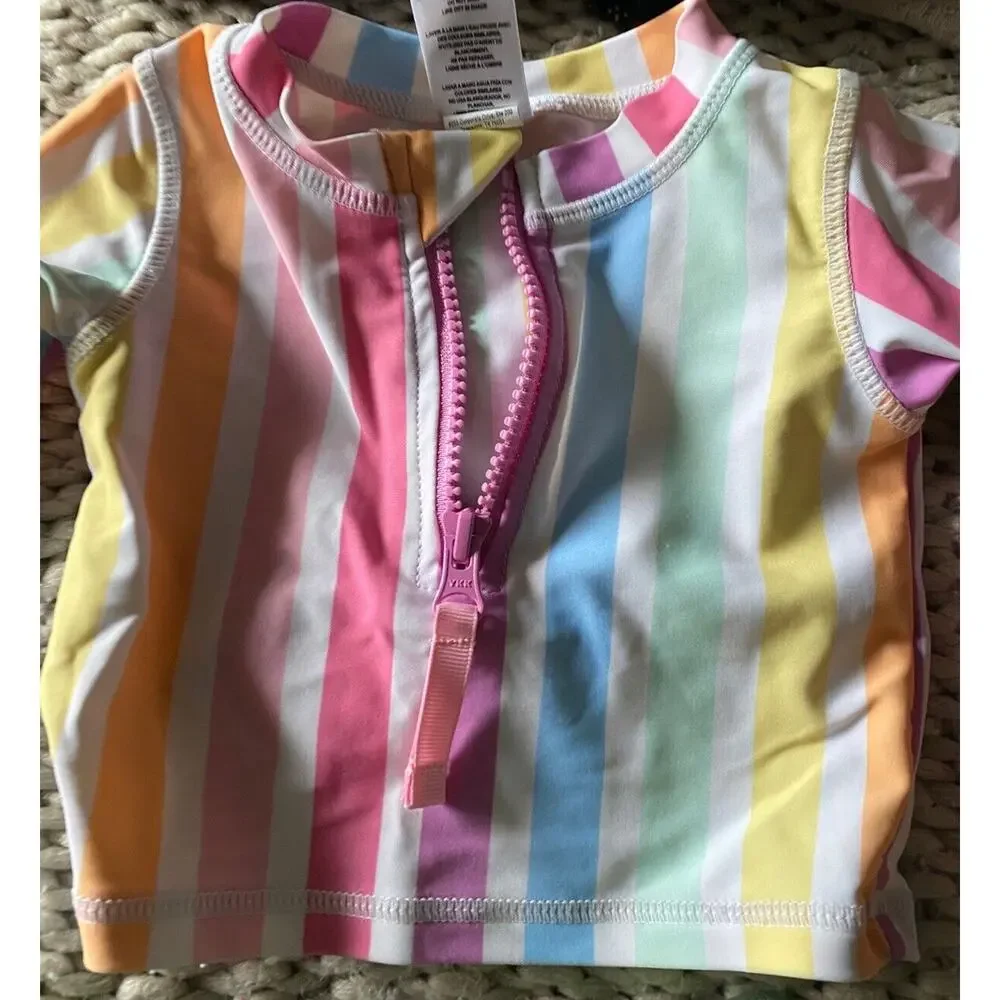 Ruffle Butt rainbow dream long sleeve striped Rash Guard Top swimsuit baby